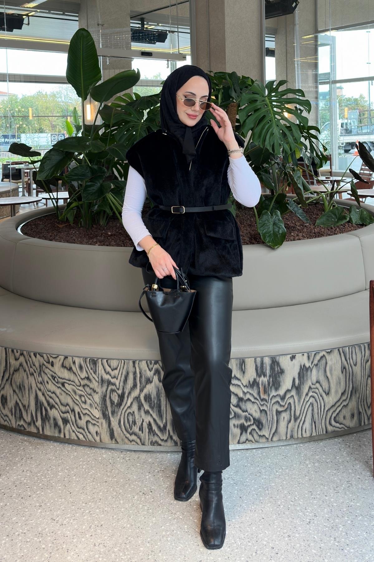 CEKETFox Yelek Kemerli 1142 Siyah