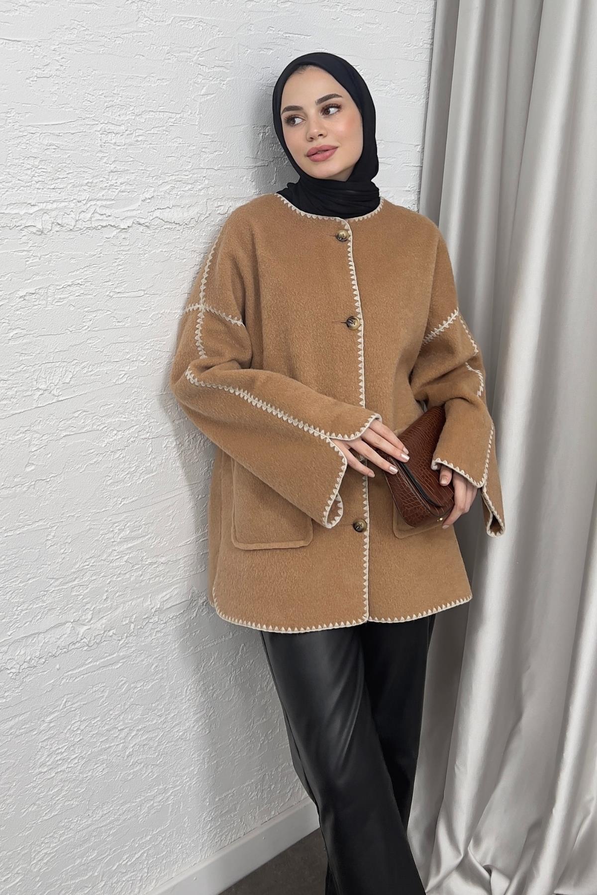 CEKETKaşe Kemerli Ceket 9070 Camel
