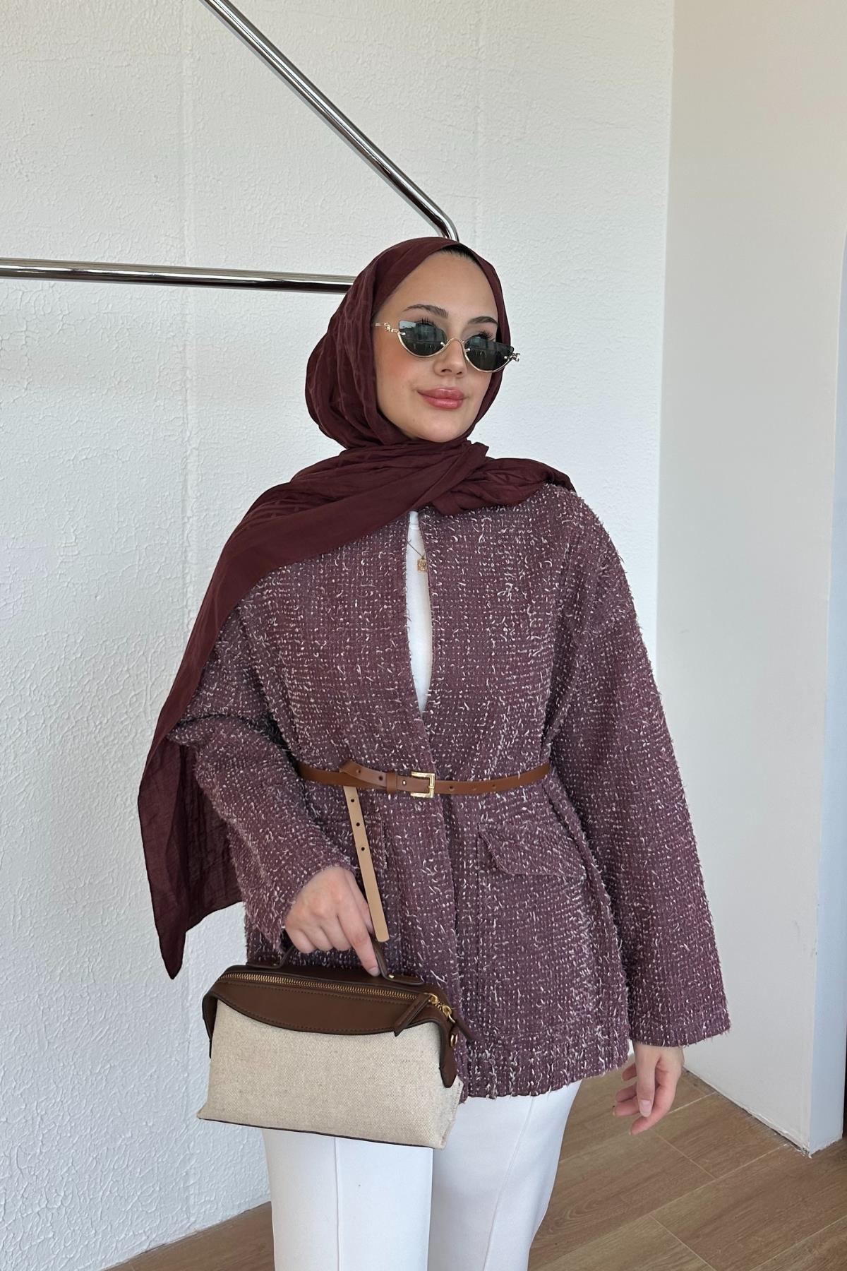 CEKETKemerli Kot Ceket 1123 Bordo