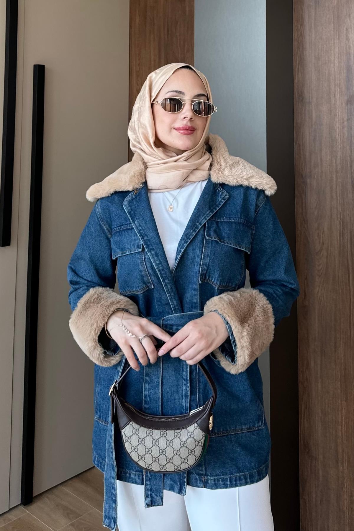 CEKETKürklü Kot Ceket 1128 Mavi