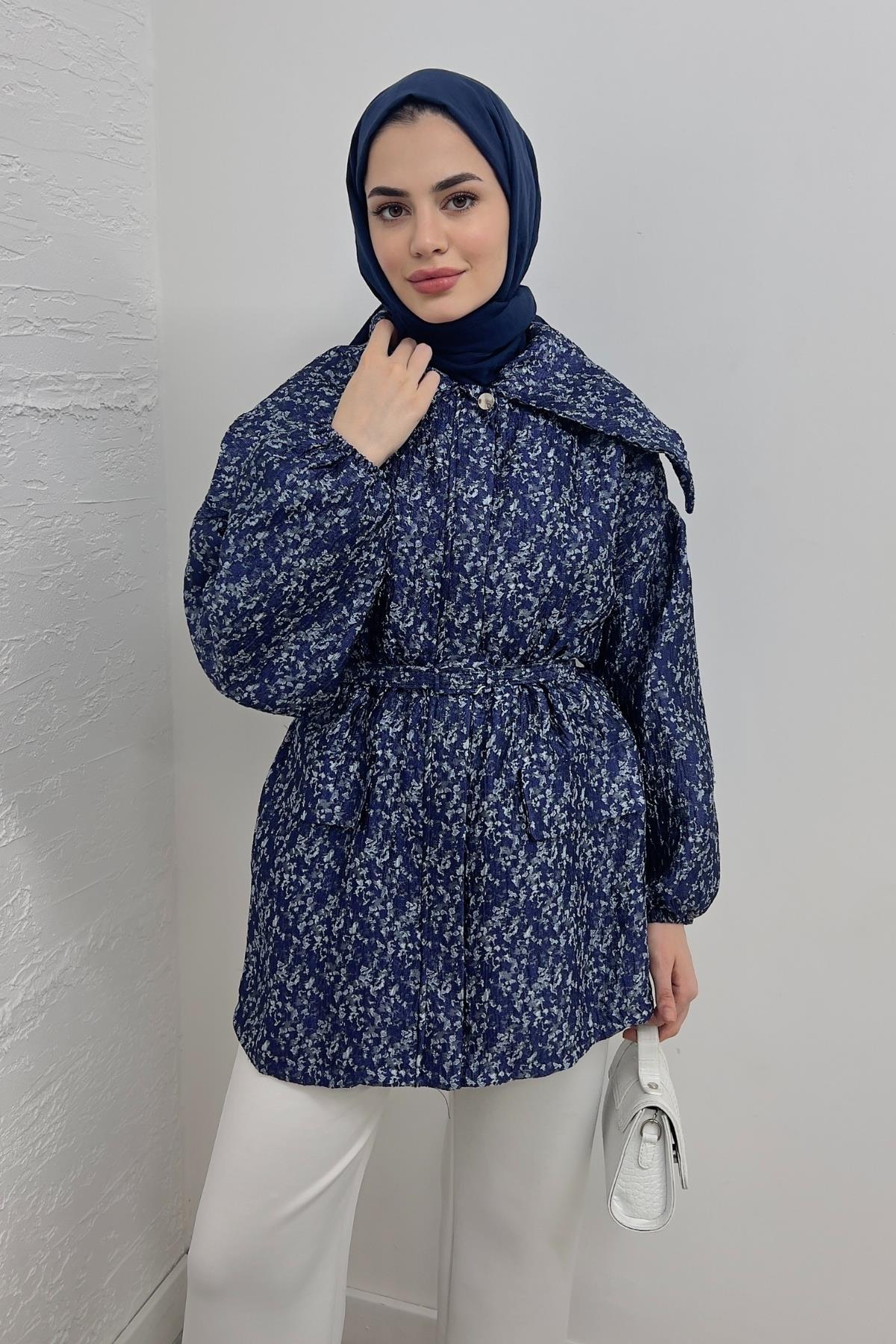 CEKETSİEN BELİ BÜZGÜLÜ CEKET 6285 LACİVERT
