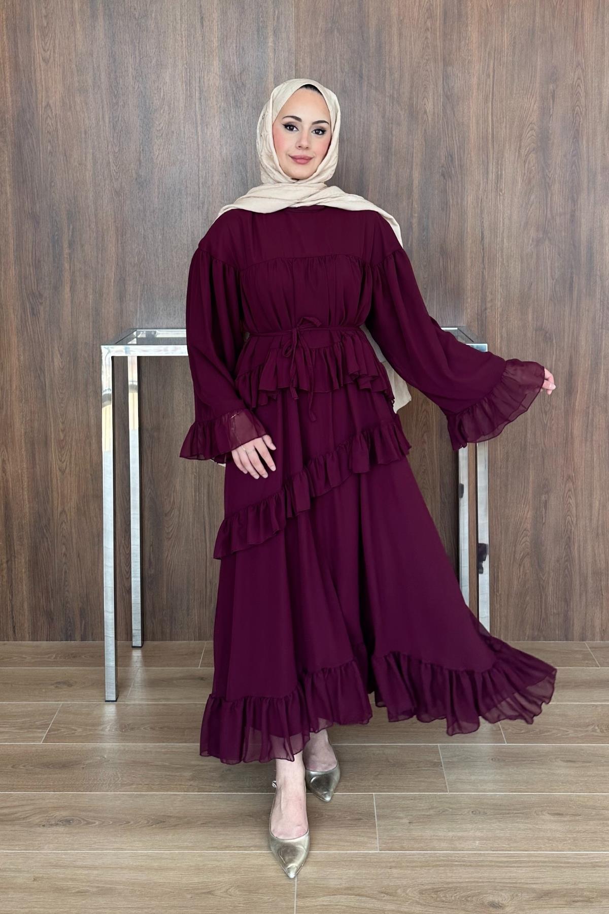 ELBİSEAlina Şifon Elbise 1091 Bordo