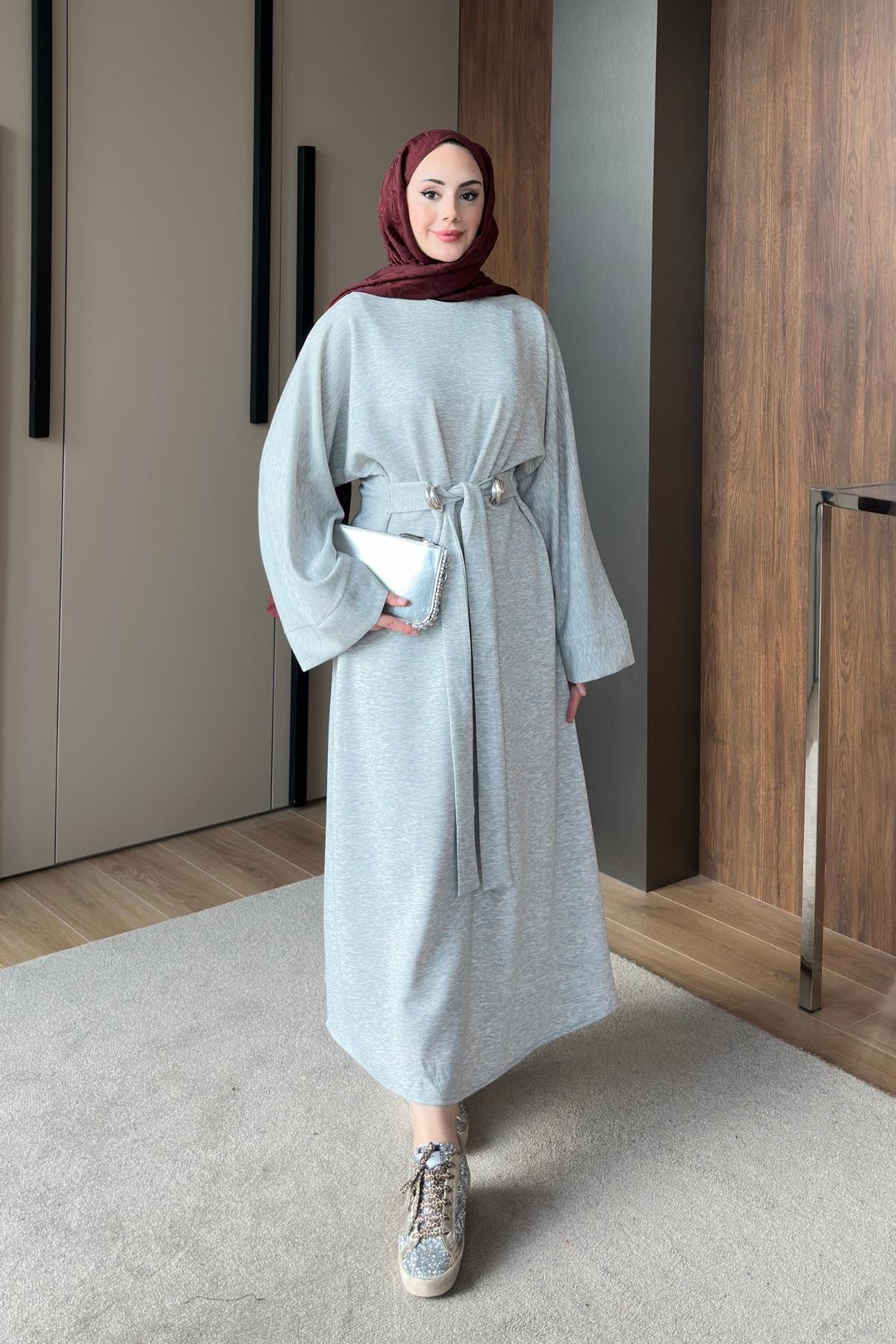 ELBİSEBelden Bağlamalı Elbise 1052 Gri