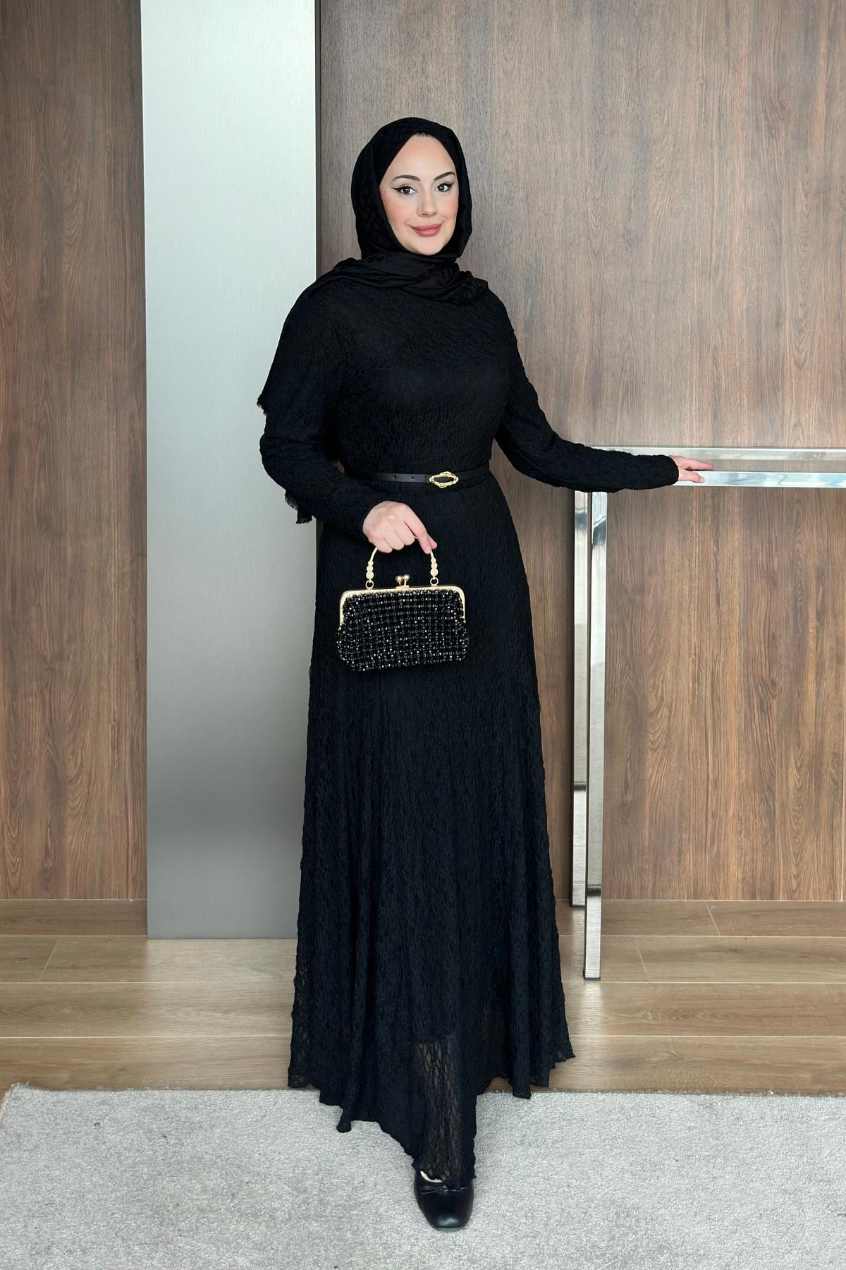 ELBİSEDantelli Elbise 1062 Siyah