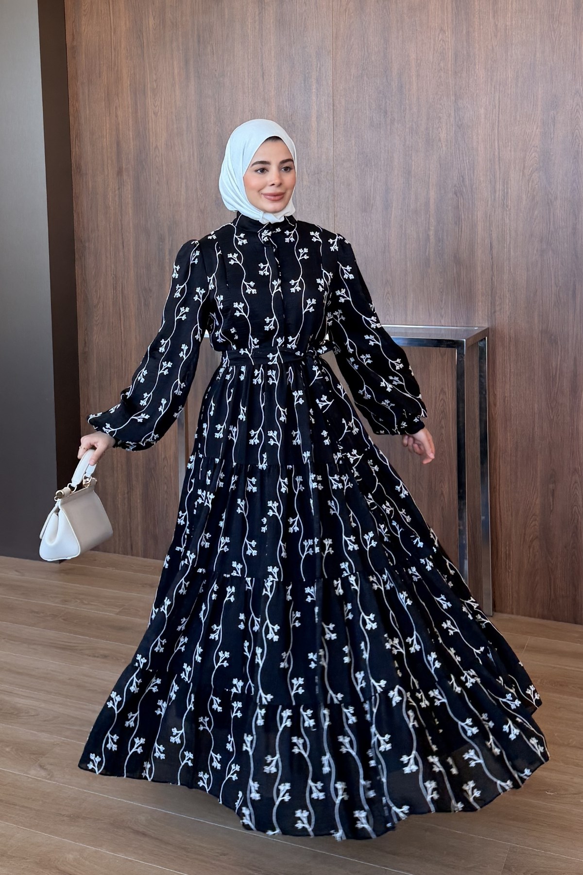 ELBİSENakış Desenli Elbise 1201 Siyah