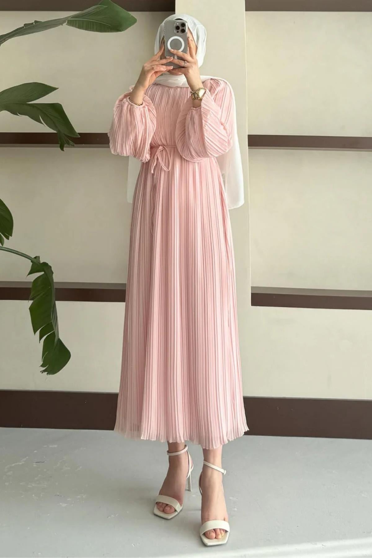 ELBİSEPiliseli Elbise 1001 Pembe