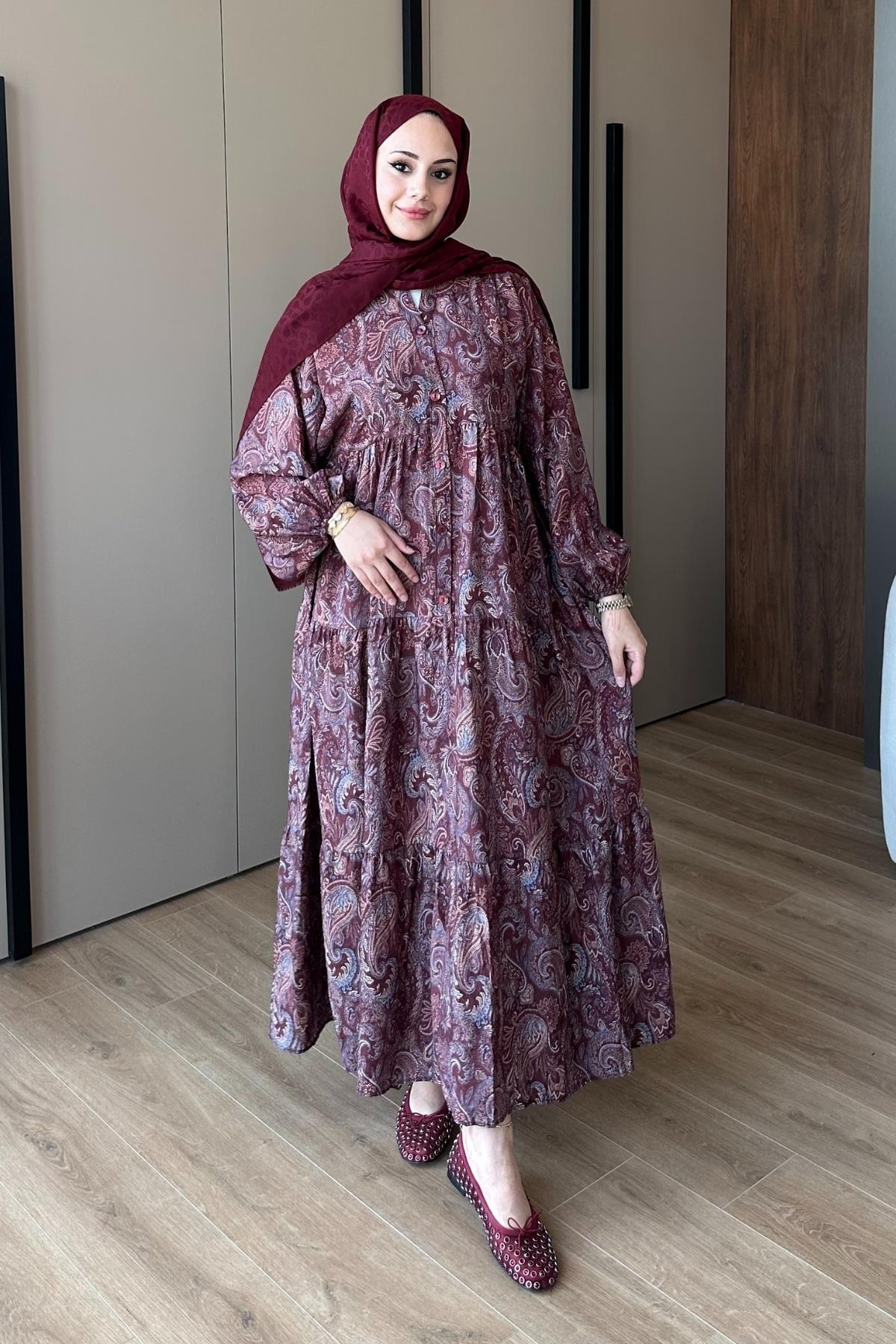 ELBİSEViskon Desenli Elbise 1103 Bordo