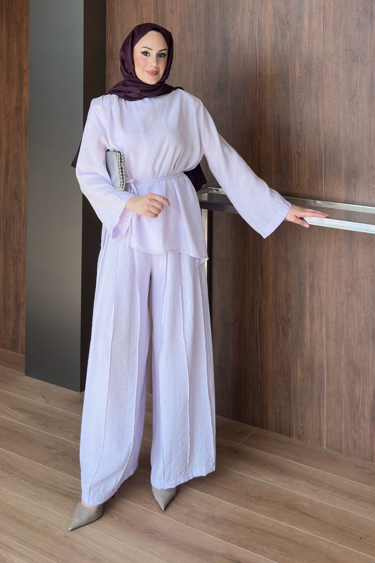 TAKIMAsimetrik Pantolonlu Takım 1188 Pudra