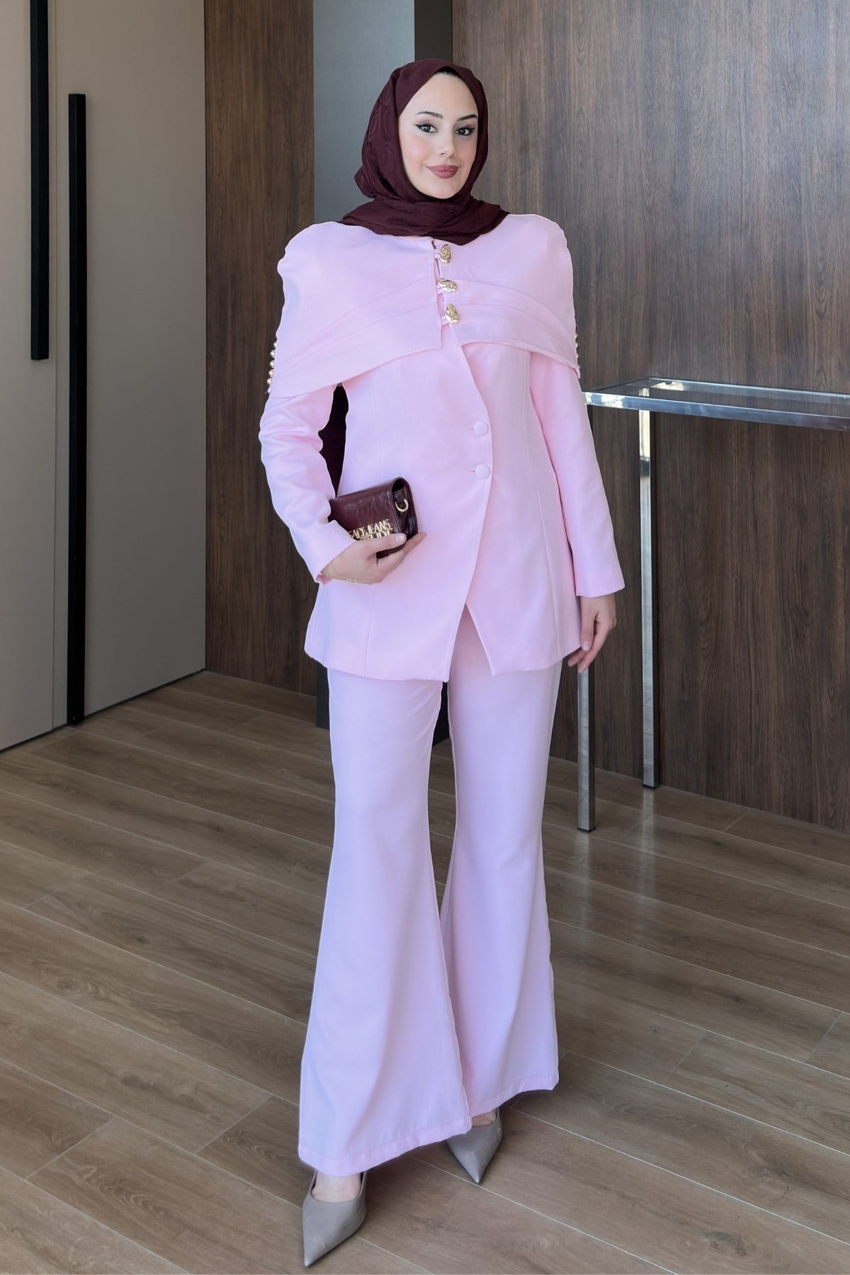 TAKIMCeketli Pelerinli Takım 1184 Pembe