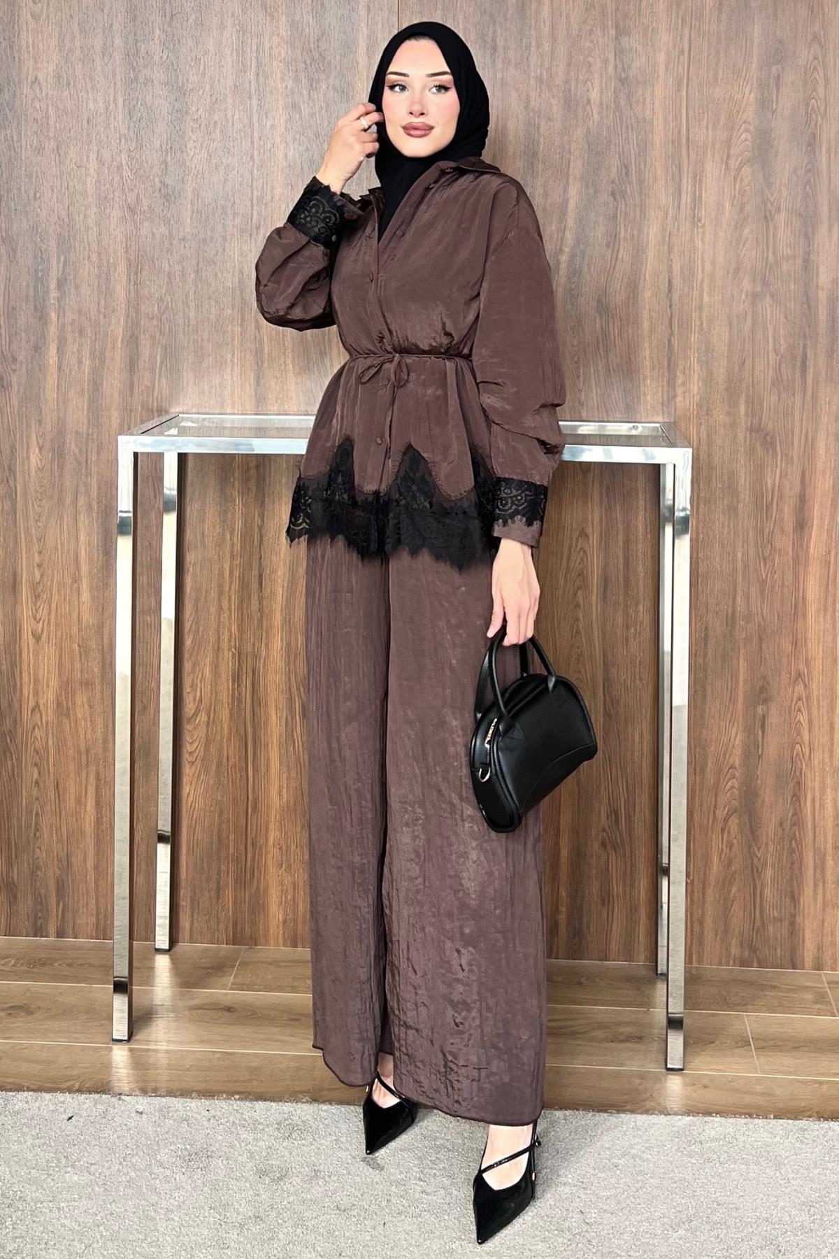 TAKIMDantelli Pantolonlu Takım 1075 Kahve