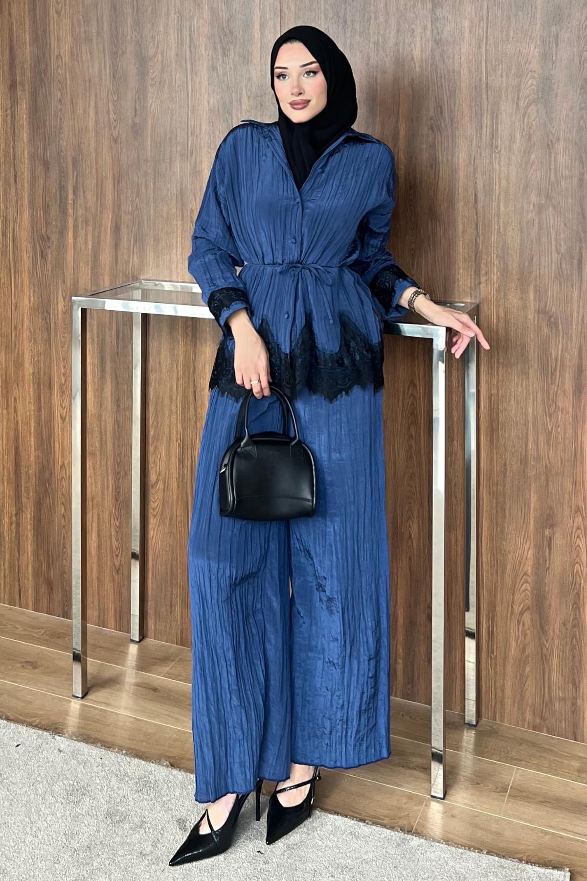 TAKIMDantelli Pantolonlu Takım 1075 Mavi