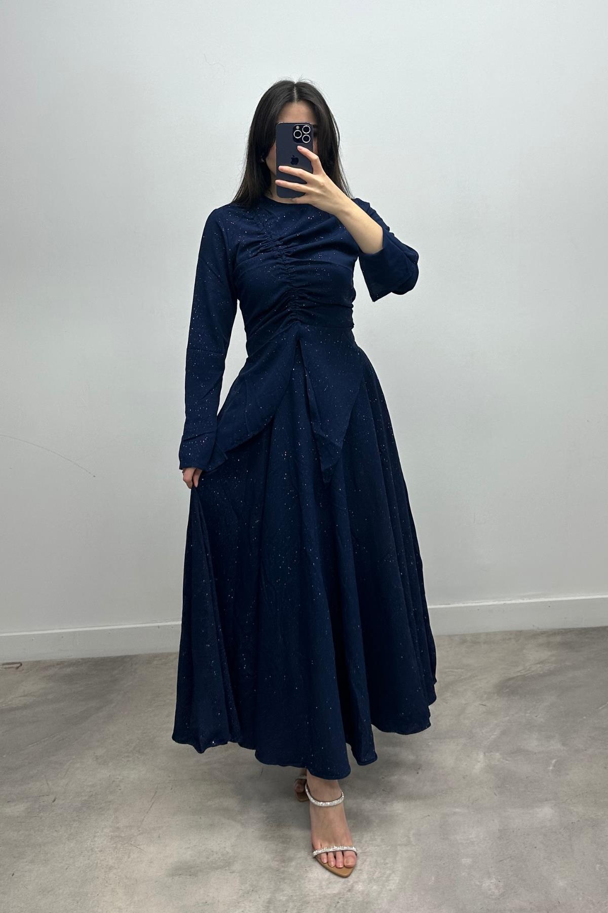 TAKIMParıltılı Büzgülü Takım 2286 Lacivert