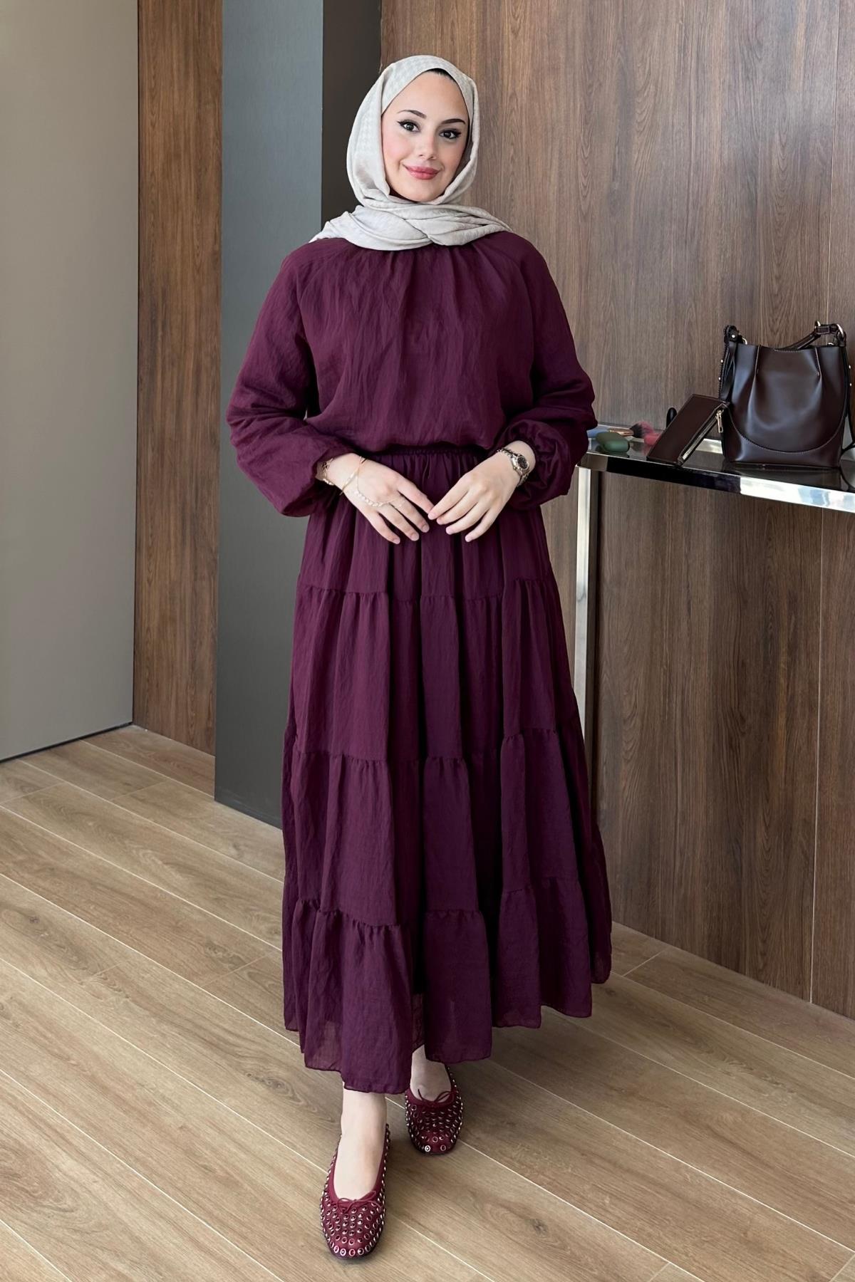 TAKIMŞifon Etekli Takım 1098 Bordo