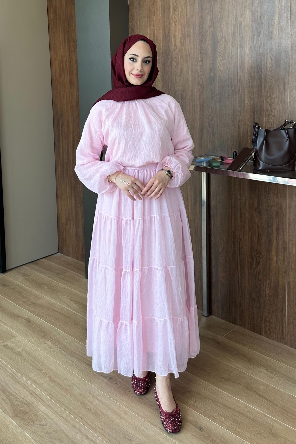 TAKIMŞifon Etekli Takım 1098 Pudra