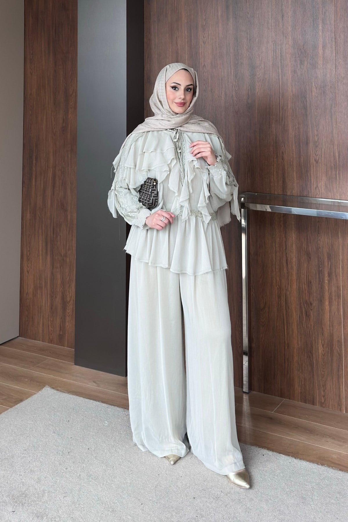 TAKIMŞifon Pantolonlu Takım 1189 Çağla