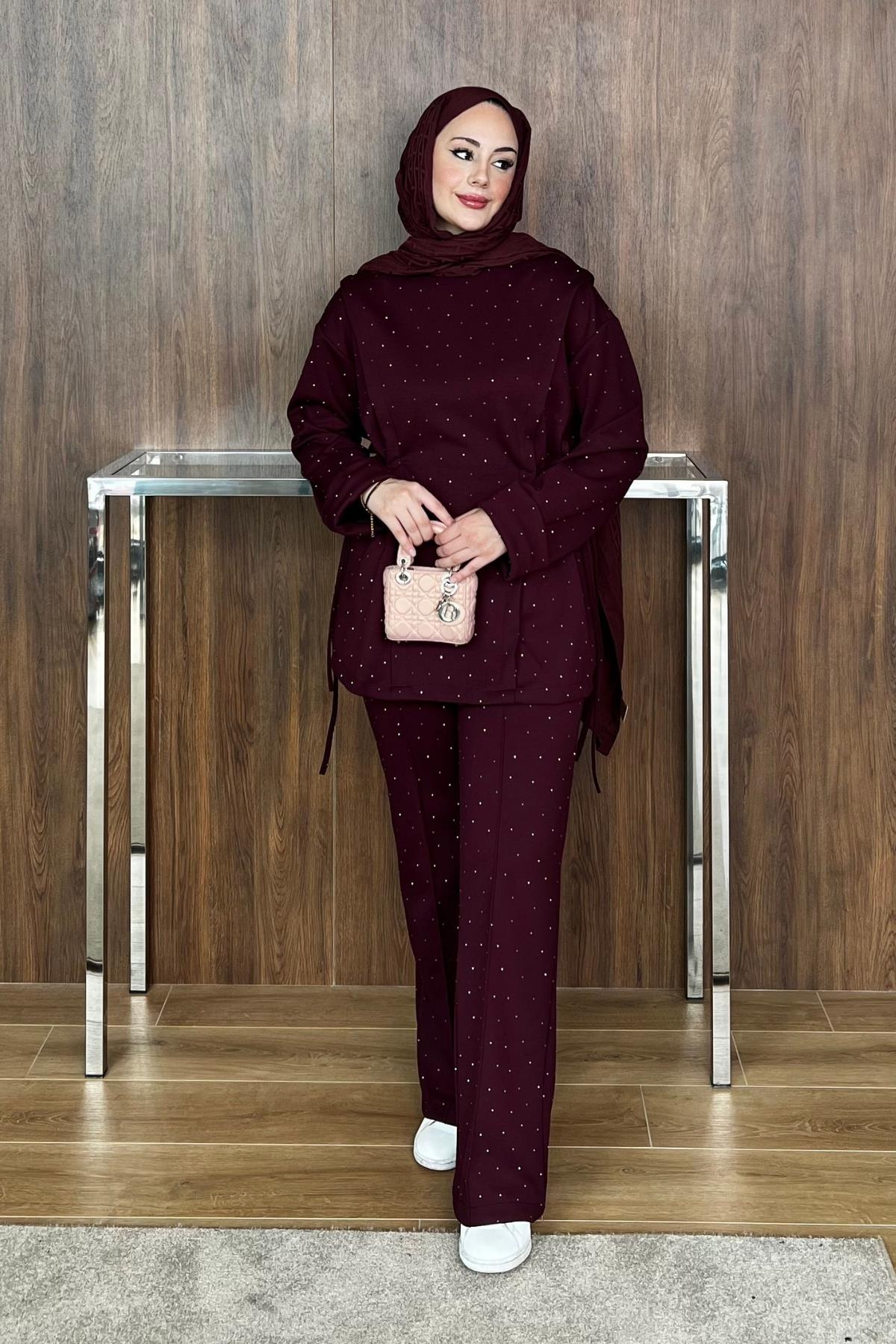 TAKIMTaşlı Yandan Bağlamalı Takım 1135 Bordo