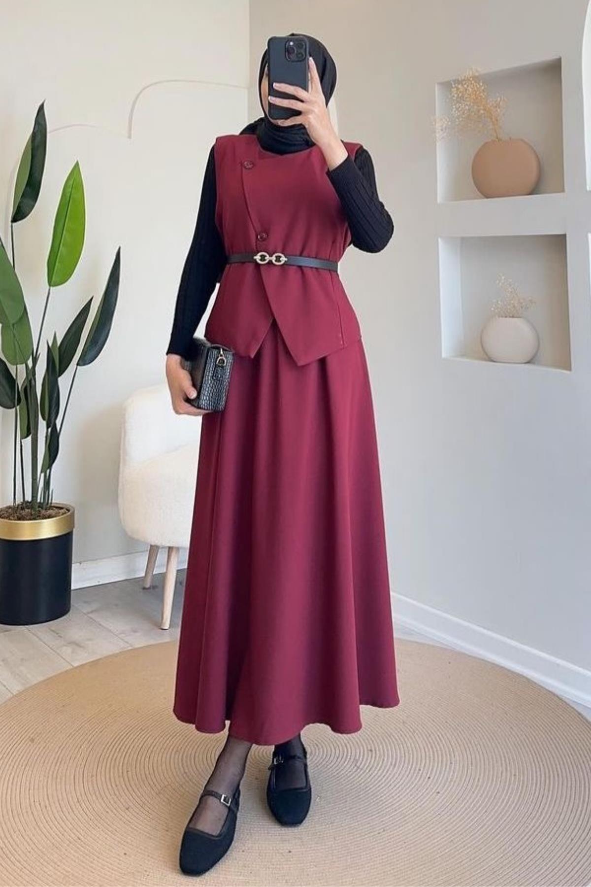 TAKIMYelekli Etekli  Takım 51007 Bordo
