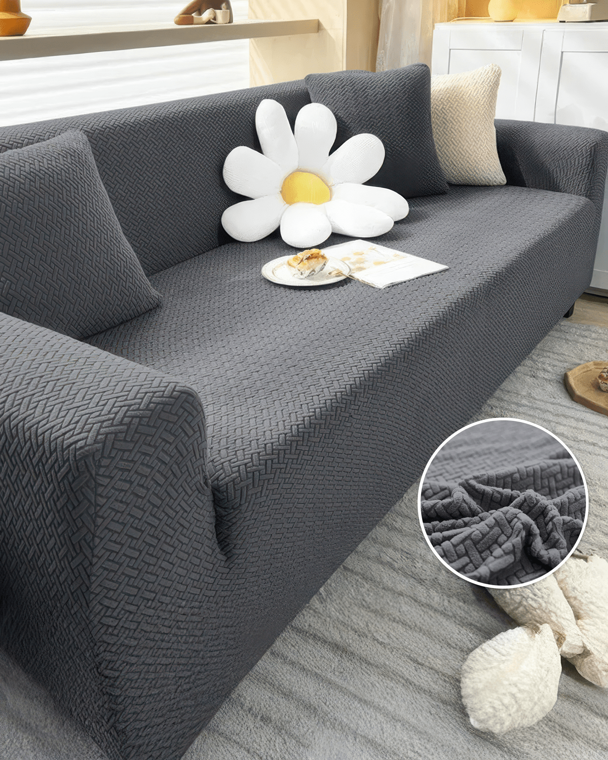 3.3.1.1 Koltuk Örtüsü Koltuk Kılıfı Takımı Lastikli Sofa Cover / Antrasit