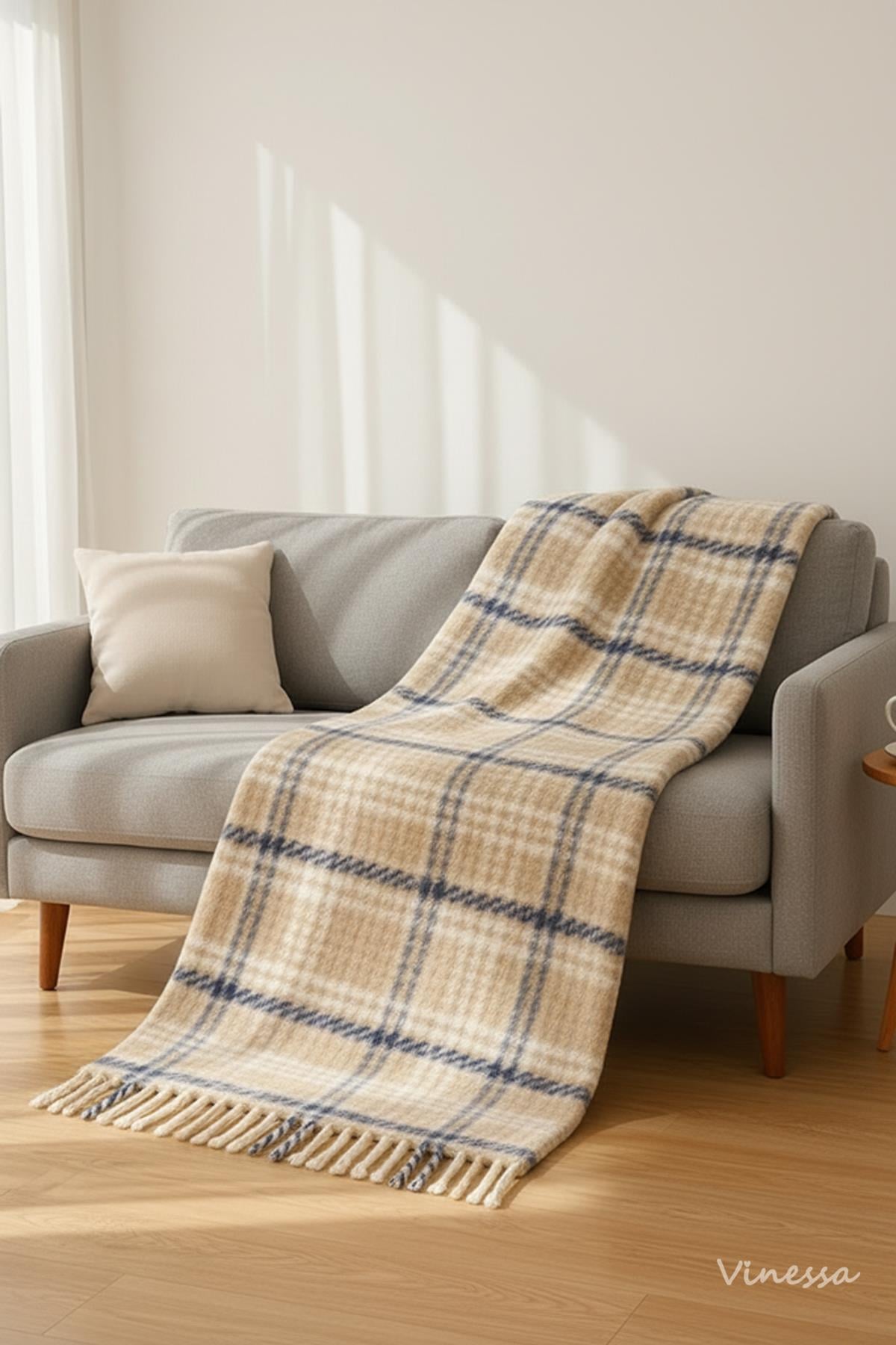 Cozy Life Pamuklu Skoç Tv Battaniyesi 130x170 Cm / Bej