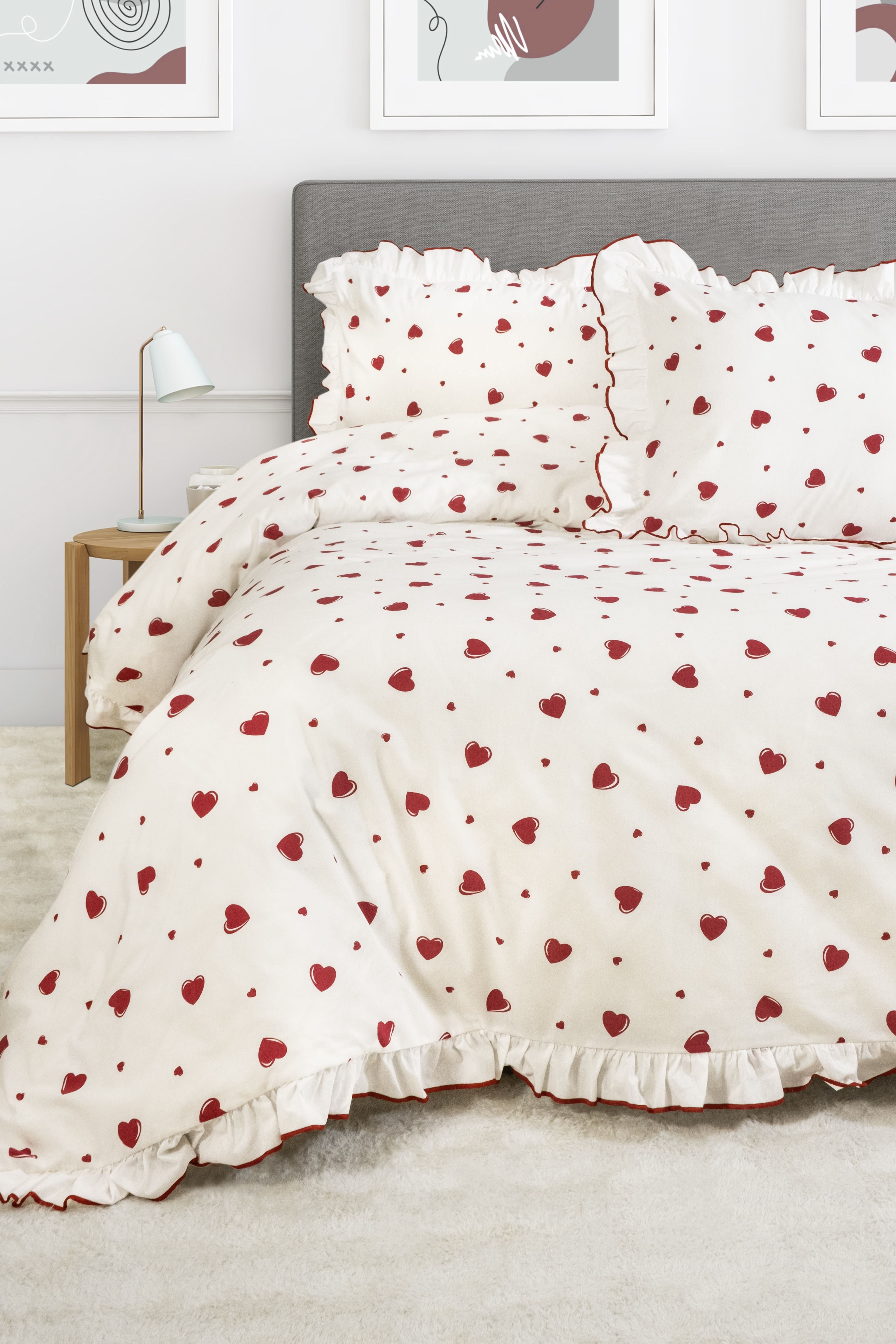 Juliet Premium Kalpli Fırfırlı Çift Kişilik Nevresim Seti / %100 Pamuklu