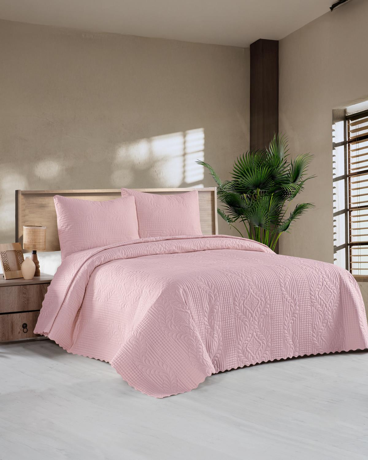 Jumbo Soft Çift Taraflı Çift Kişilik Yatak Örtüsü 3 Parça / Pembe