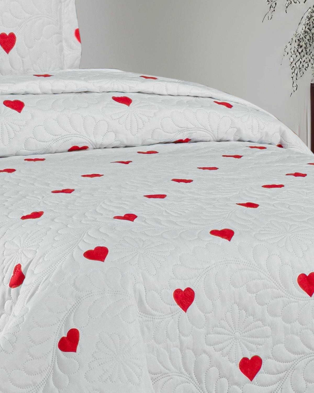 Love Tek Kişilik Kalpli Yatak Örtüsü 2 Parça / 180x230 Cm 