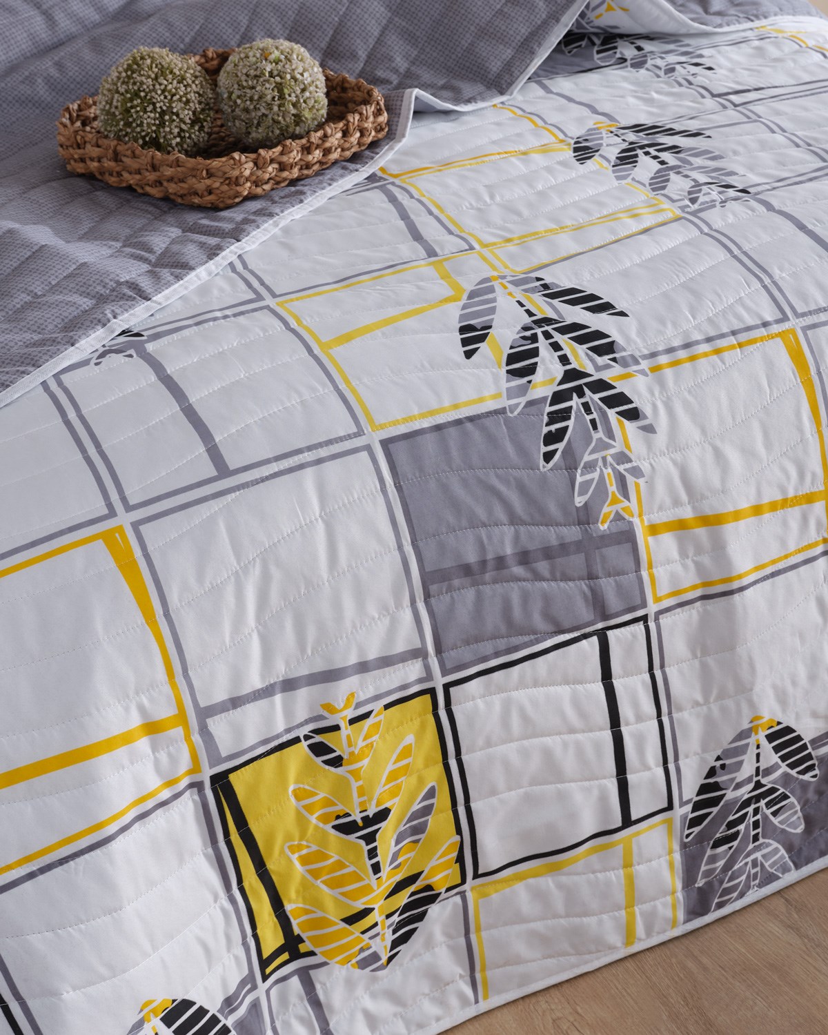Pure Lines Sarı Premium Çift Taraflı Pamuklu Kapitone Yatak Örtüsü 160x230 cm