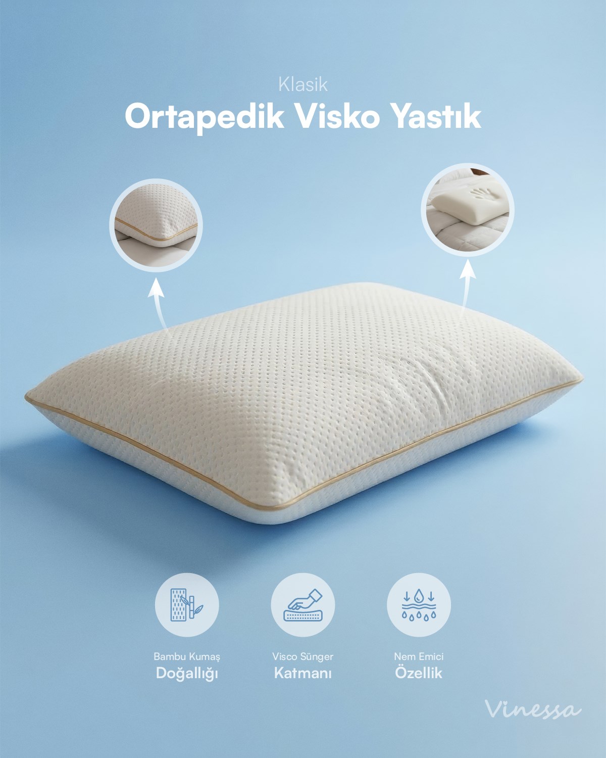 Tombul Ortapedik Visko Yastık 60x40x15 Cm