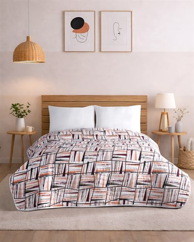 Boho Lines Premium Çift Taraflı Pamuklu Kapitone Yatak Örtüsü 210x230 cm 