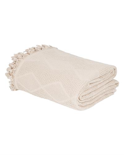 Çift Kişilik Ekru Jakar Desen Pamuklu Pike/ 4 Mevsim 