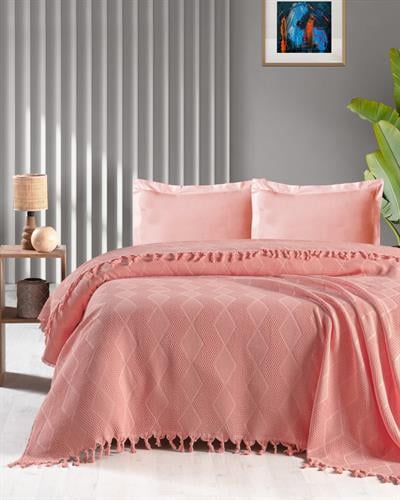 Çift Kişilik Somon Jakar Desen Pamuklu 220x240 cm / 4 Mevsim 