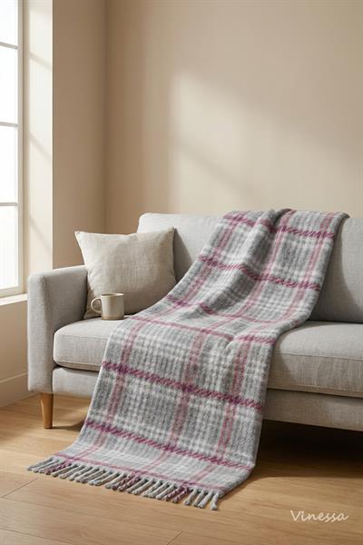 Cozy Life Pamuklu Skoç Tv Battaniyesi 130x170 / Pembe-Gri