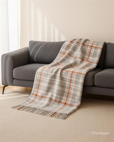 Cozy Life Pamuklu Skoç Tv Battaniyesi 130x170 Cm / Turuncu-Gri