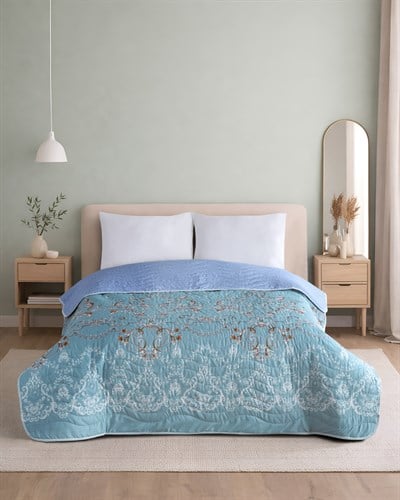 Elegant Bloom Premium Çift Taraflı Pamuklu Kapitone Yatak Örtüsü 210x230 cm