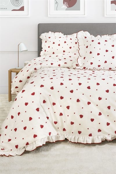 Juliet Premium Kalpli Fırfırlı Çift Kişilik Nevresim Seti / %100 Pamuklu