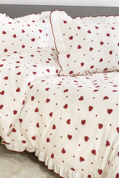 Juliet Premium Kalpli Fırfırlı Çift Kişilik Nevresim Seti / %100 Pamuklu