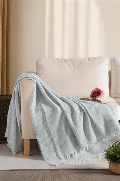 Pamuklu Çift Kişilik Saçaklı Koltuk Şalı Gri 175x210 cm