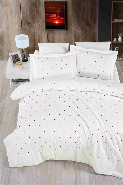 Poplin Çift Kişilik Kalpli Nakışlı Nevresim Takımı Pamuk/Saten
