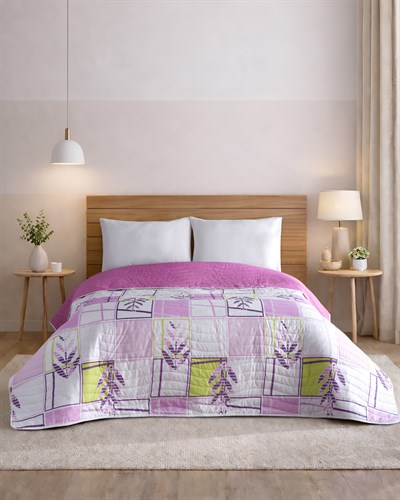 Pure Lines Mor Premium Çift Taraflı Pamuklu Kapitone Yatak Örtüsü 210x230 cm