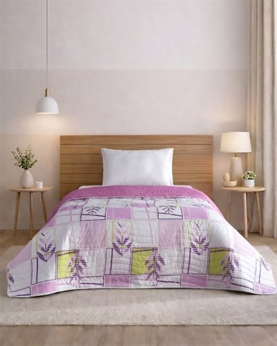 Pure Lines Mor Premium Çift Taraflı Pamuklu Kapitone Yatak Örtüsü 160x230 cm