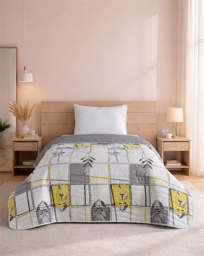 Pure Lines Sarı Premium Çift Taraflı Pamuklu Kapitone Yatak Örtüsü 160x230 cm