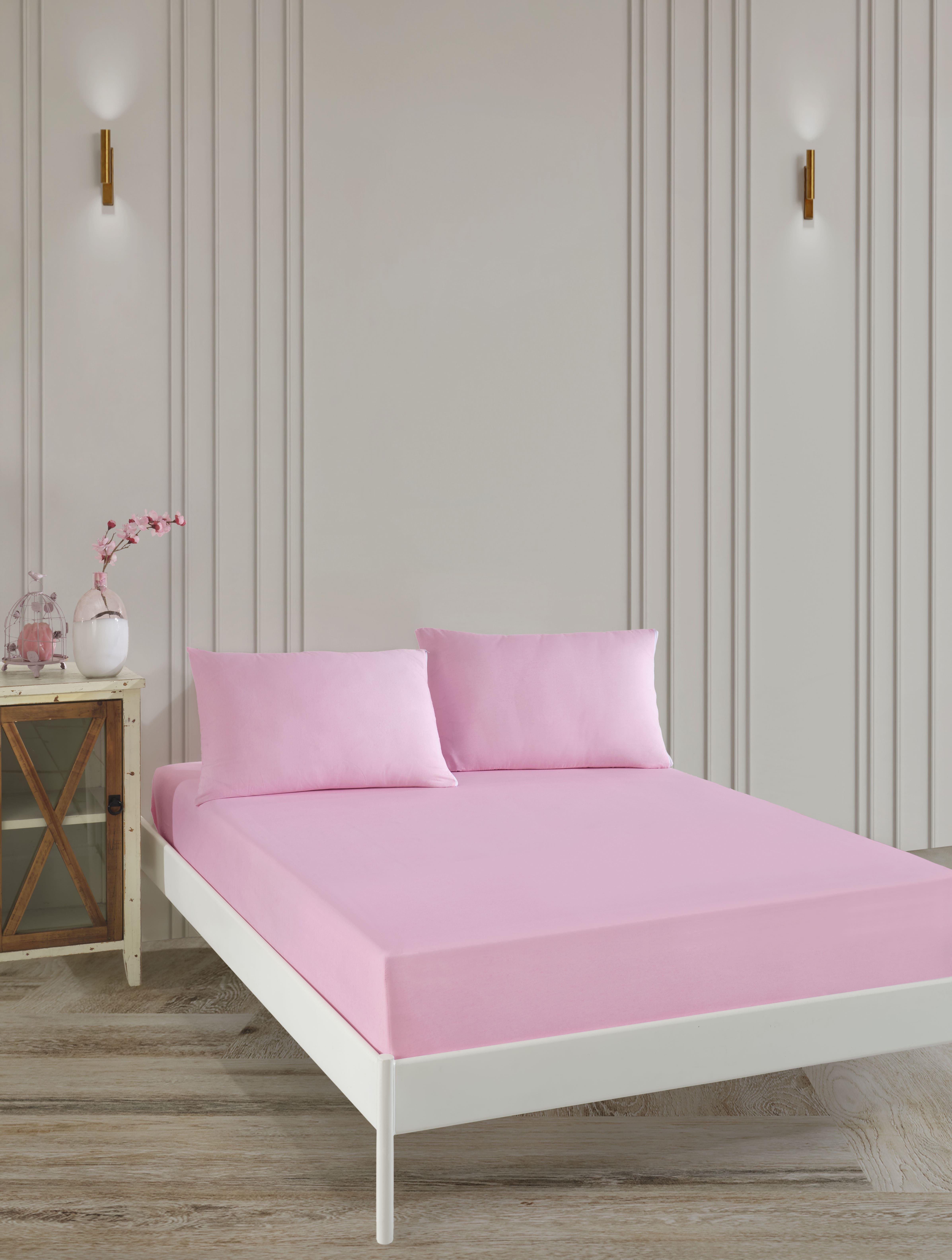 Çift Kişilik 160x200Cm Pamuklu Lastikli Çarşaf Seti / Pembe