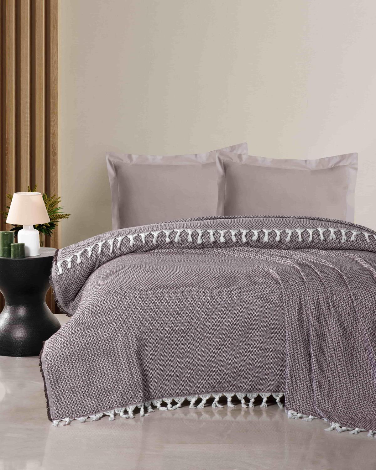Çift Kişilik Geometrik Desen Çok Amaçlı Pike / Kahve