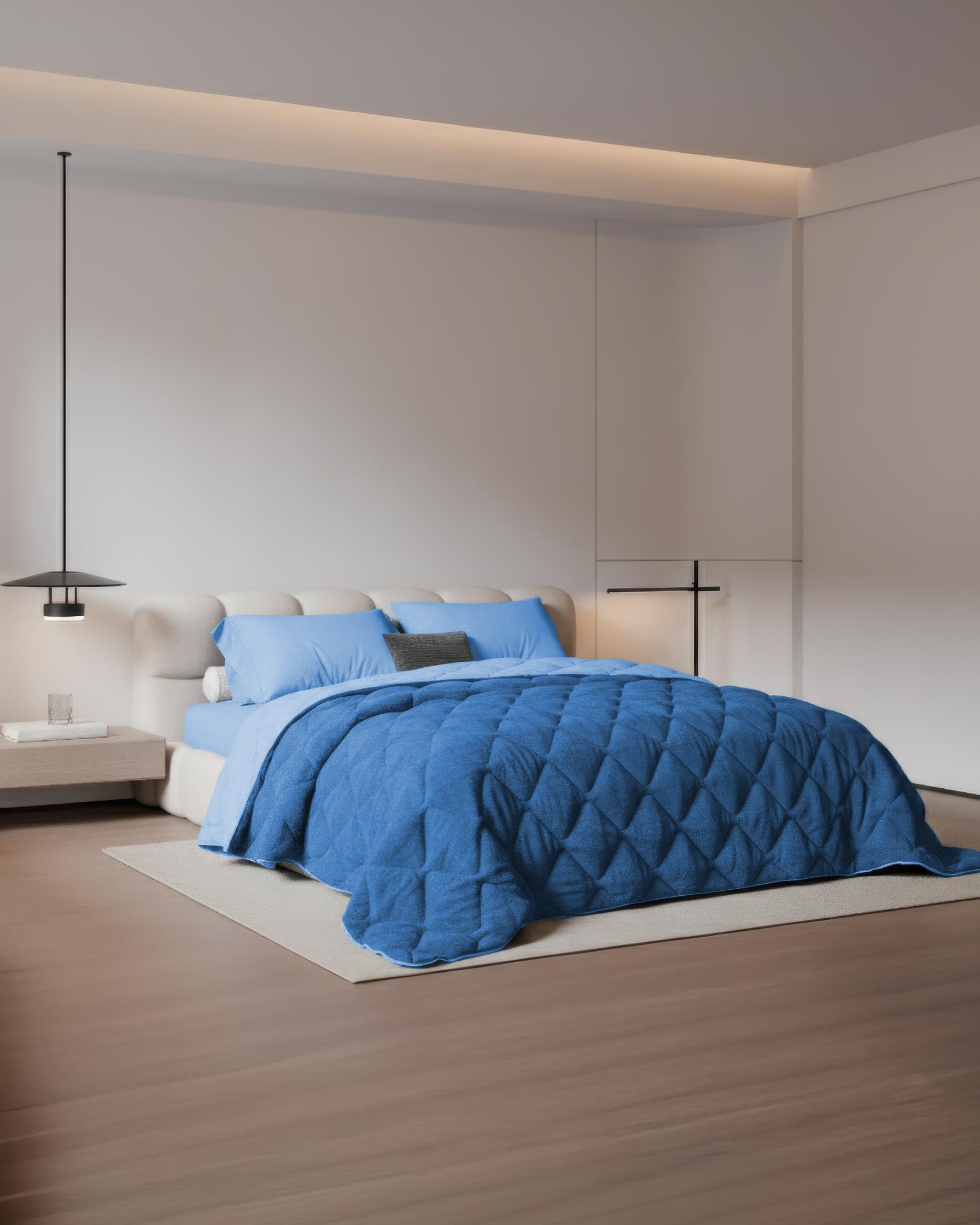 Çift Kişilik Welsoft Yorgan Uyku Seti Mavi 160x200 Lastikli Çarşaflı