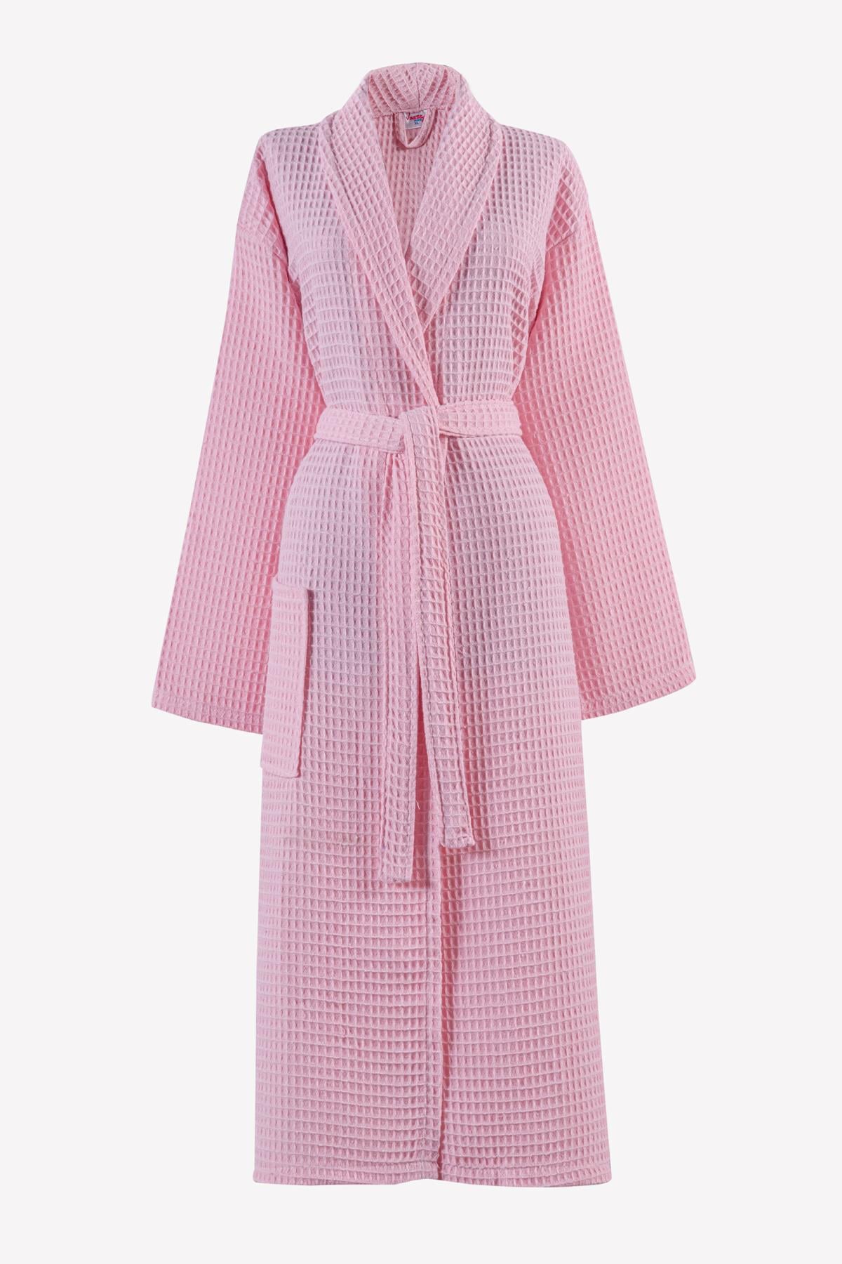 Pamuklu Waffle Pike Bornoz Pembe