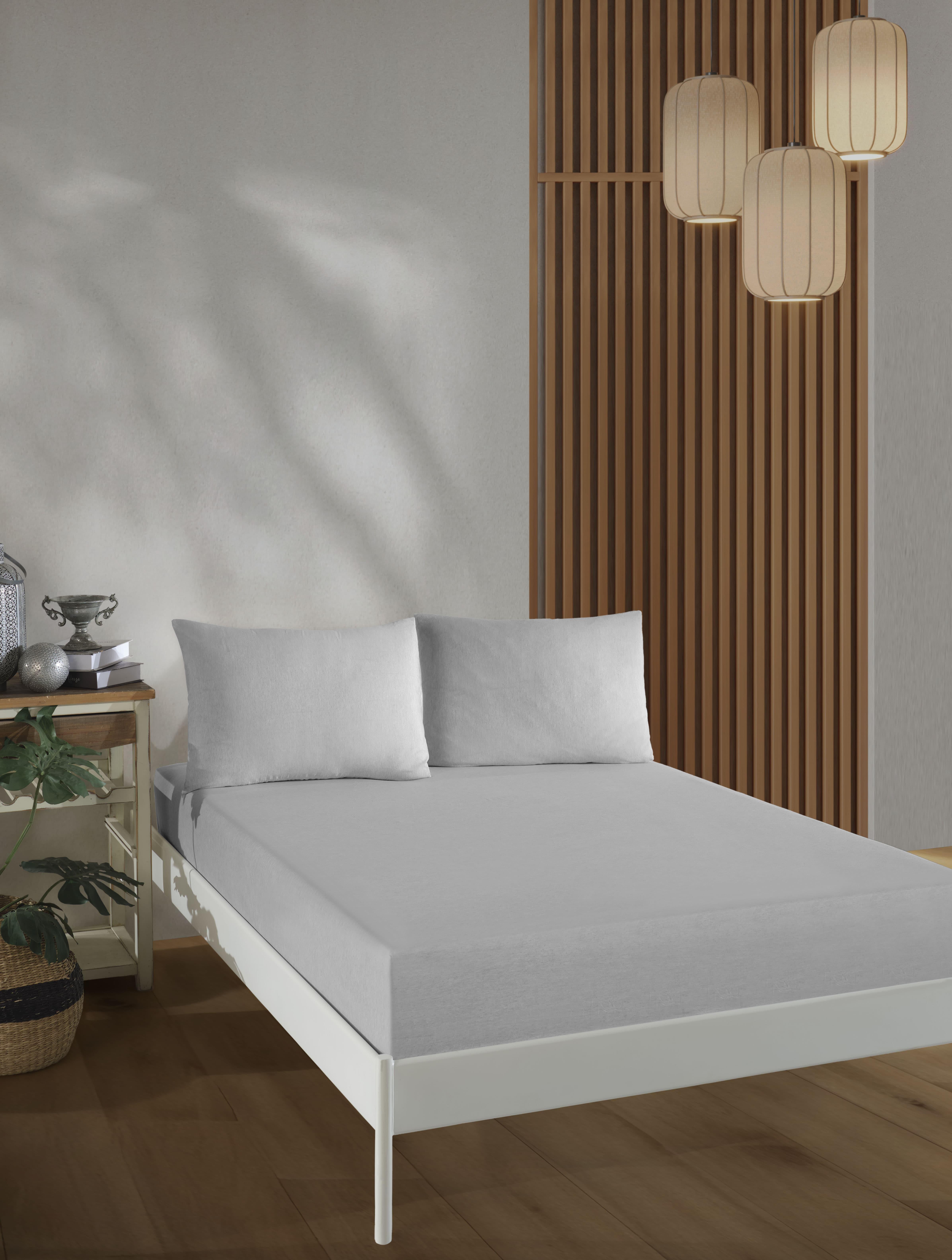 Tek Kişilik 120x200Cm Pamuklu Lastikli Çarşaf Seti / Gri