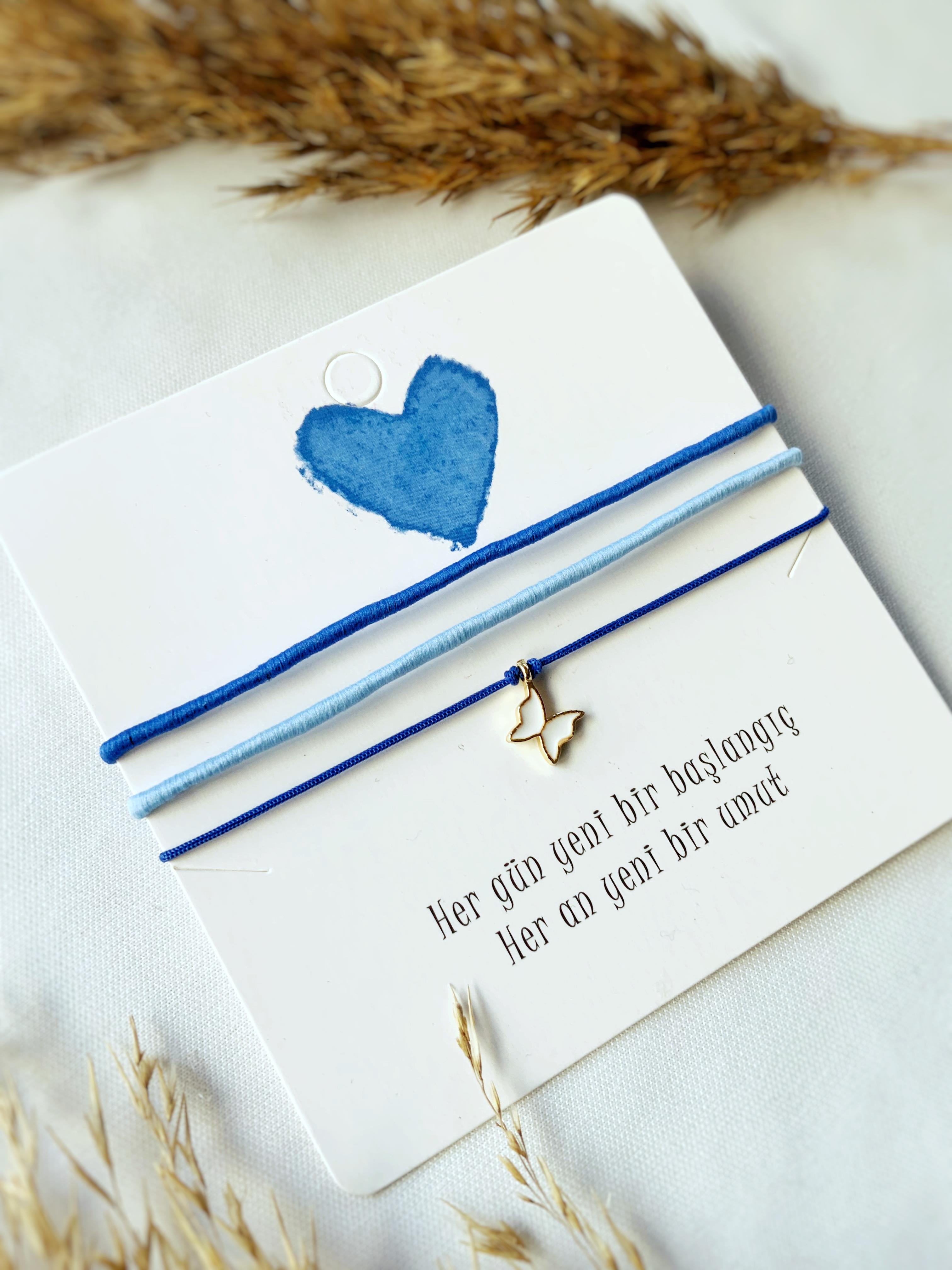 3lü Mavi Bileklik seti Kelebek