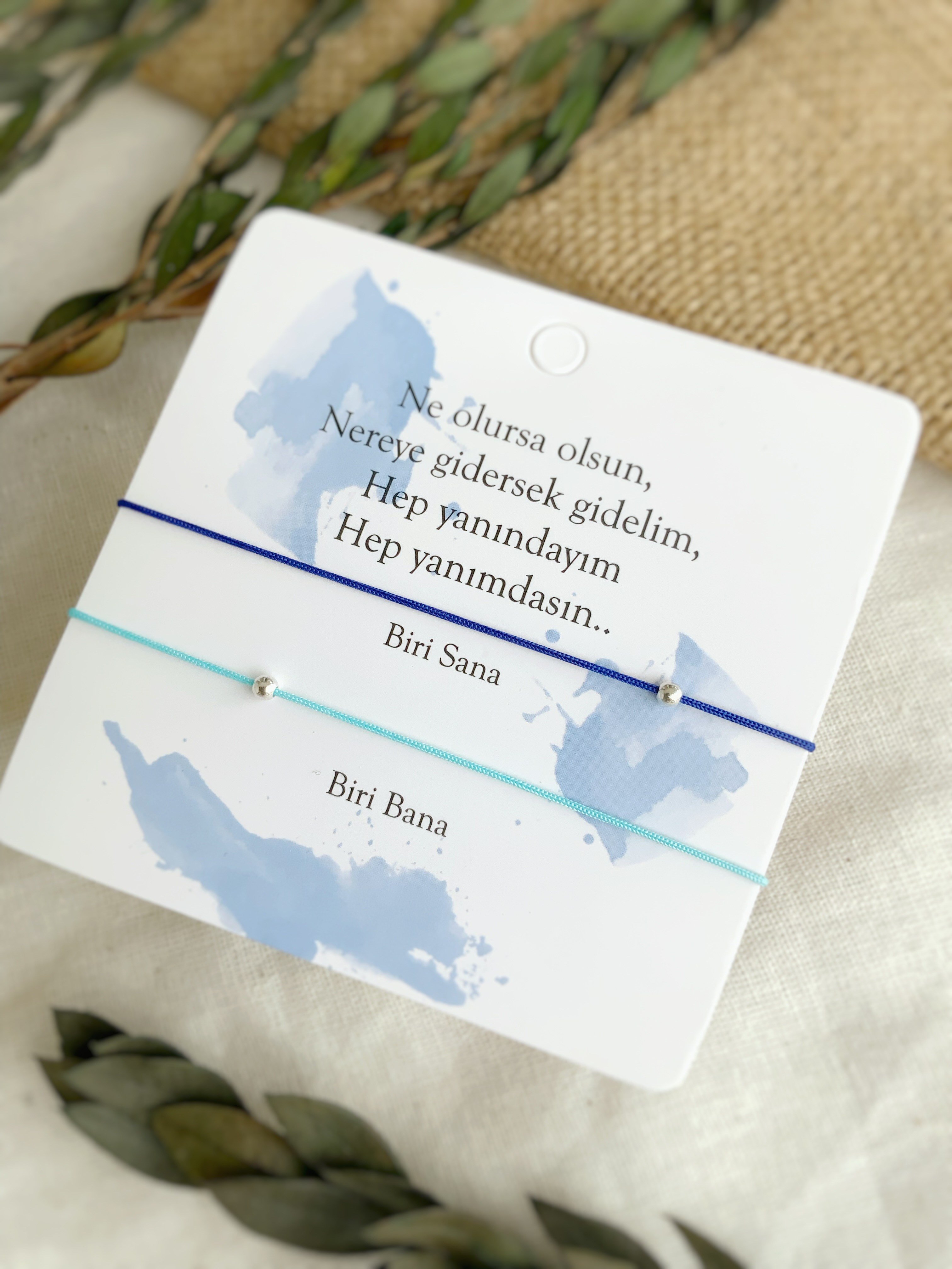 925 Ayar Gümüş Toplu Mavi İp Çift Bilekliği – Yanındayım Yanımdasın 💙