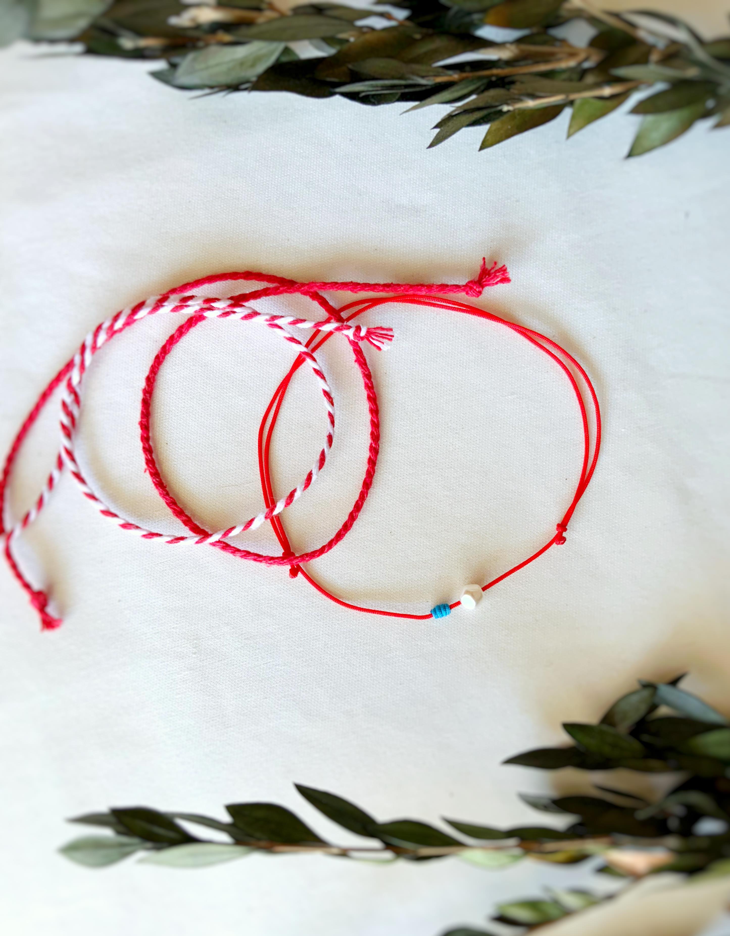 Boncuk detaylı Kırmızı ip halhal seti