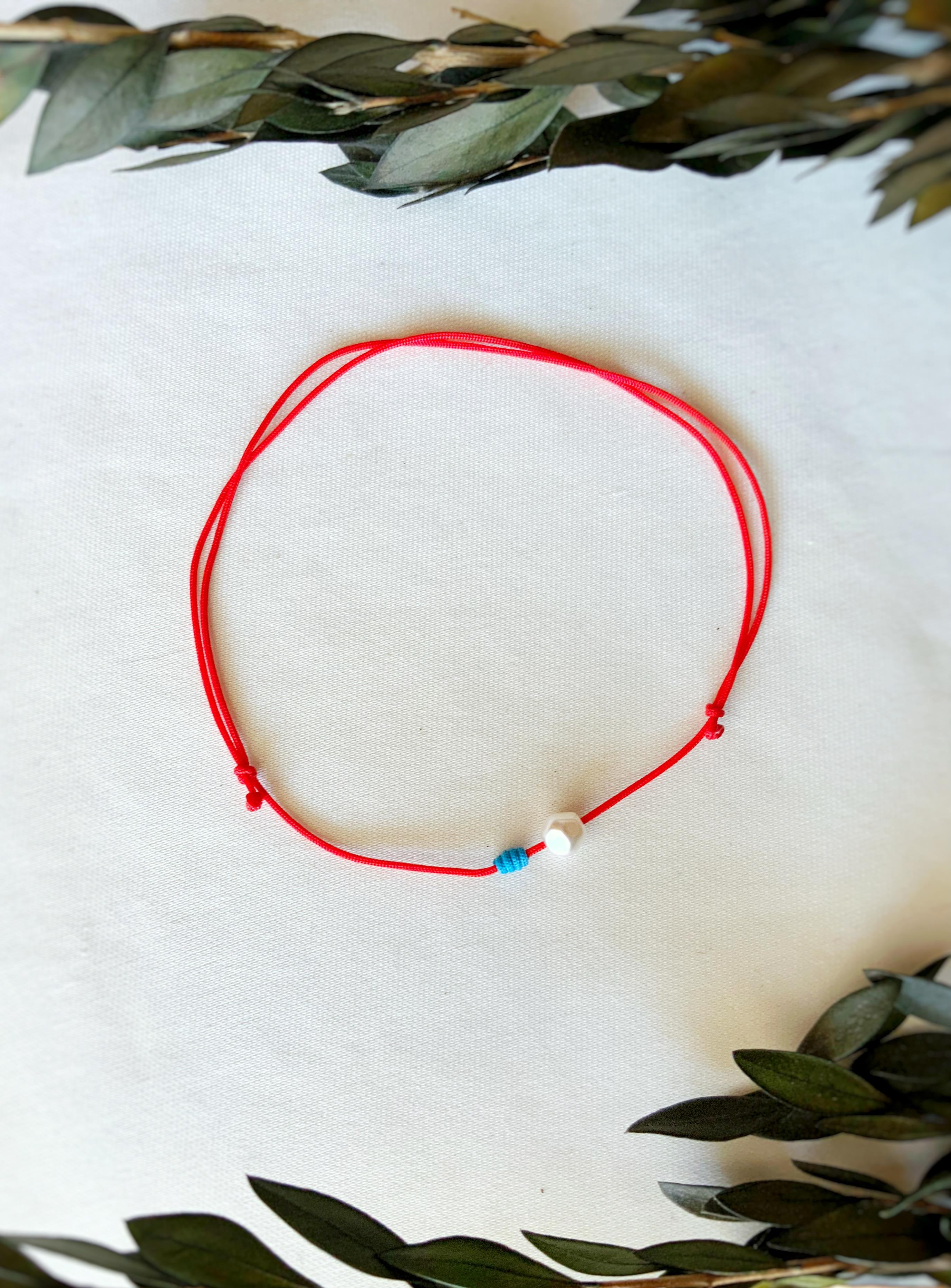 Boncuk detaylı Kırmızı ip halhal seti